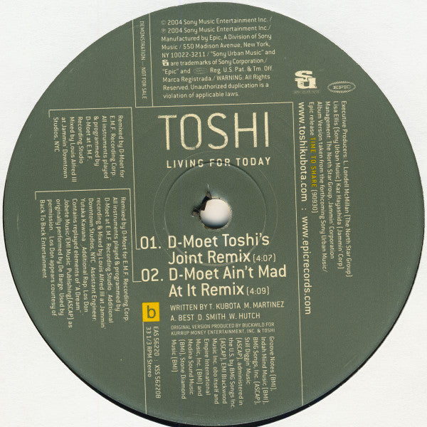 Toshi* : Living For Today (12", Promo)