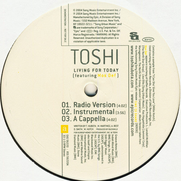 Toshi* : Living For Today (12", Promo)