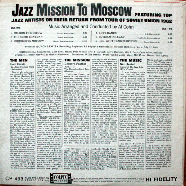 Zoot Sims, Phil Woods, Bill Crow, Willie Dennis, Mel Lewis : Jazz Mission To Moscow (Featuring Top Jazz Artists On Their Return From Tour Of Soviet Union 1962) (LP, Album, Mono)