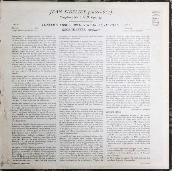 Sibelius*, George Szell, Concertgebouw Orchestra, Amsterdam* : Symphony No. 2 In D Major, Opus 43 (LP, Album)