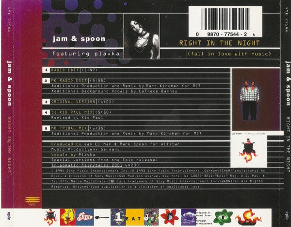 Jam & Spoon Featuring Plavka : Right In The Night (Fall In Love With Music) (CD, Maxi, RE)