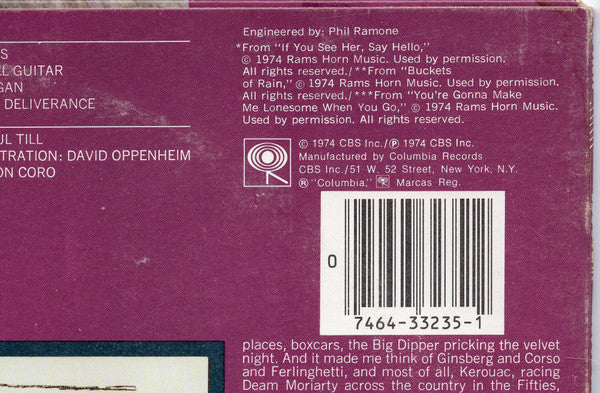 Bob Dylan : Blood On The Tracks (LP, Album, RE, Car)