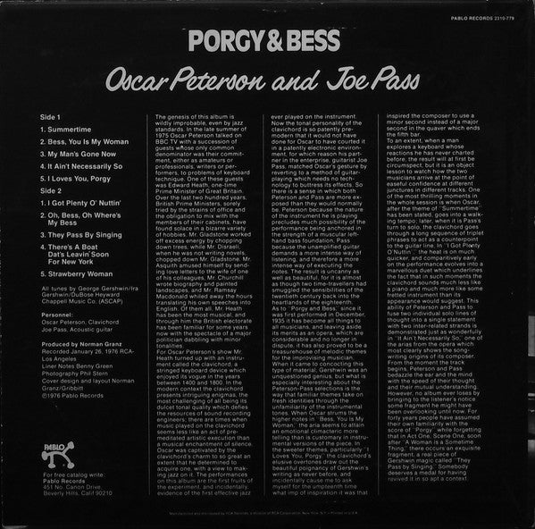 Oscar Peterson And Joe Pass : Porgy & Bess (LP, Album)