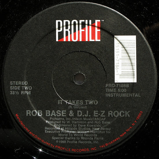 Rob Base & D.J. E-Z Rock* : It Takes Two (12", Single, HRM)