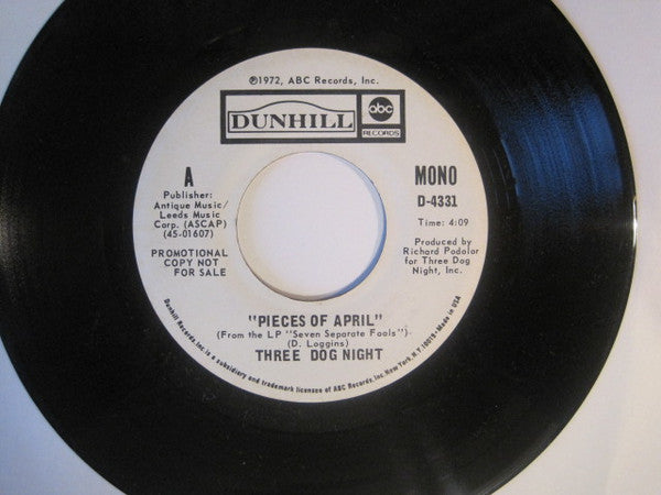 Three Dog Night : Pieces Of April (7", Mono, Promo)