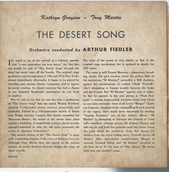 Kathryn Grayson And Tony Martin (3) : The Desert Song (2x7", Album)