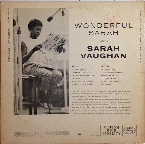 Sarah Vaughan : Wonderful Sarah (LP, Album)