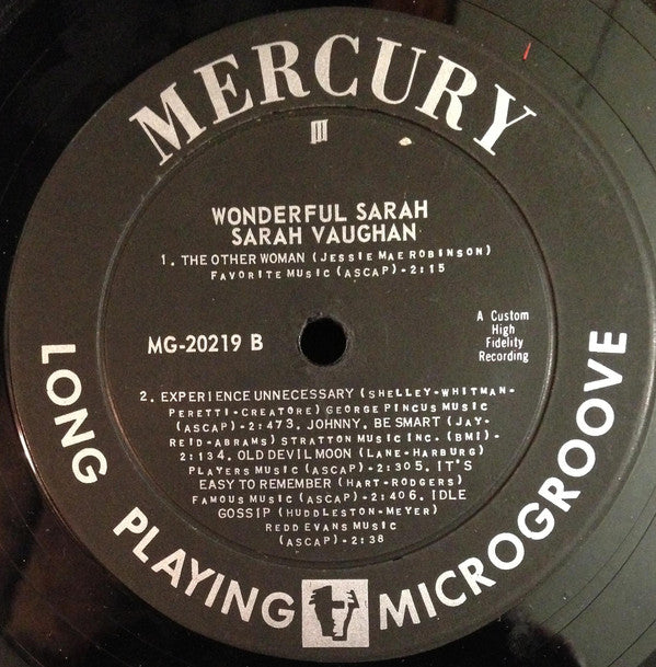 Sarah Vaughan : Wonderful Sarah (LP, Album)