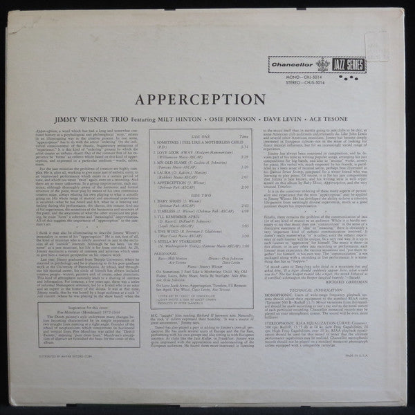 Jimmy Wisner Trio : Apperception (LP, Album)