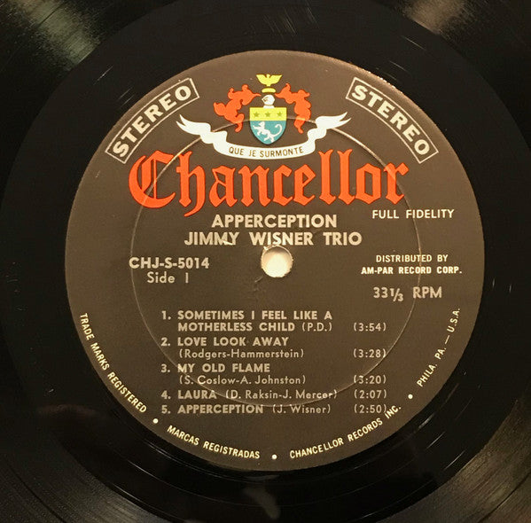 Jimmy Wisner Trio : Apperception (LP, Album)