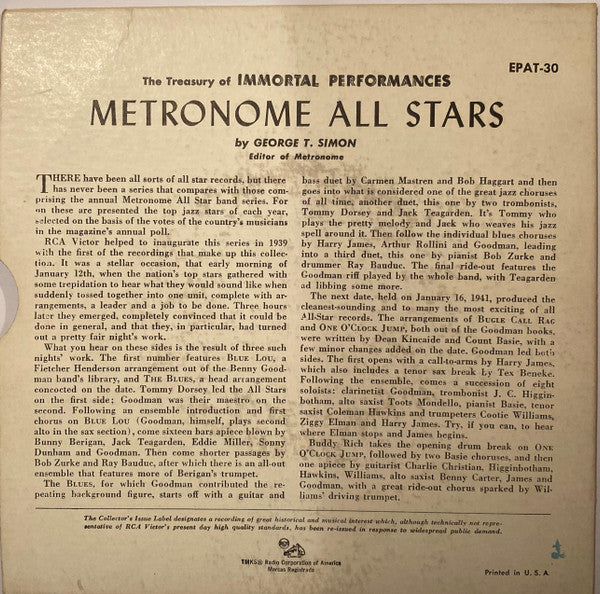 Metronome All-Star Band* / All Star Band (4) : Bugle Call Rag, One O'Clock Jump / Blue Lou, The Blues (7", EP)