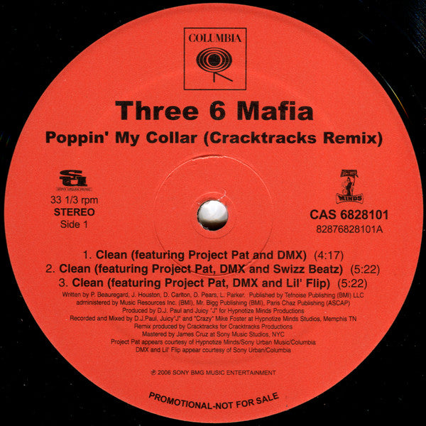 Three 6 Mafia : Poppin' My Collar (Cracktracks Remix) (12", Promo)