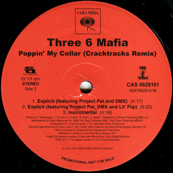 Three 6 Mafia : Poppin' My Collar (Cracktracks Remix) (12", Promo)