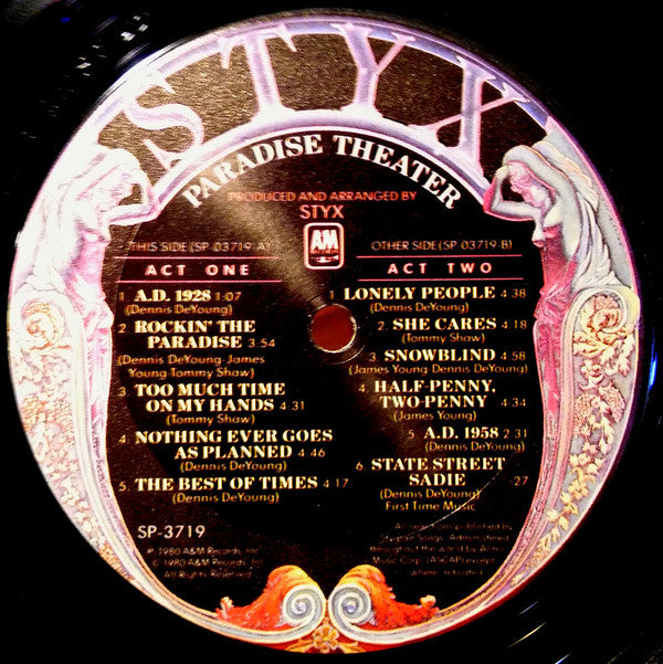 Styx : Paradise Theatre (LP, Album, Etch, Pit)