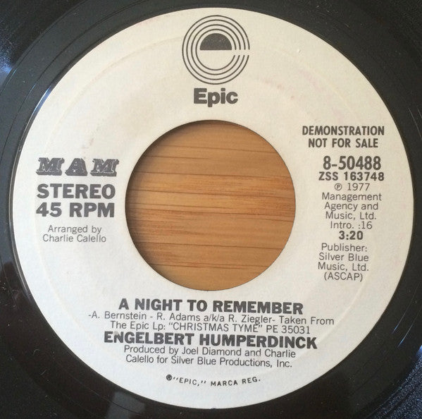 Engelbert Humperdinck : A Night To Remember / Silent Night (7", Single, Promo)