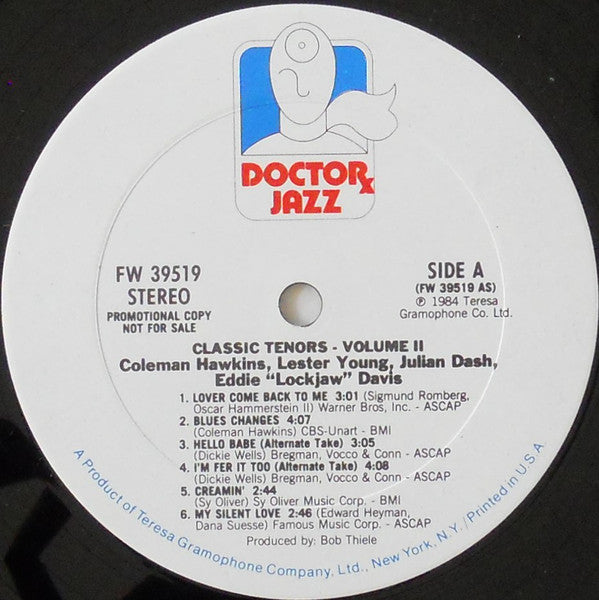 Coleman Hawkins, Lester Young, Eddie "Lockjaw" Davis, Julian Dash : Classic Tenors Volume 2 (LP, Comp, Mono, Promo)