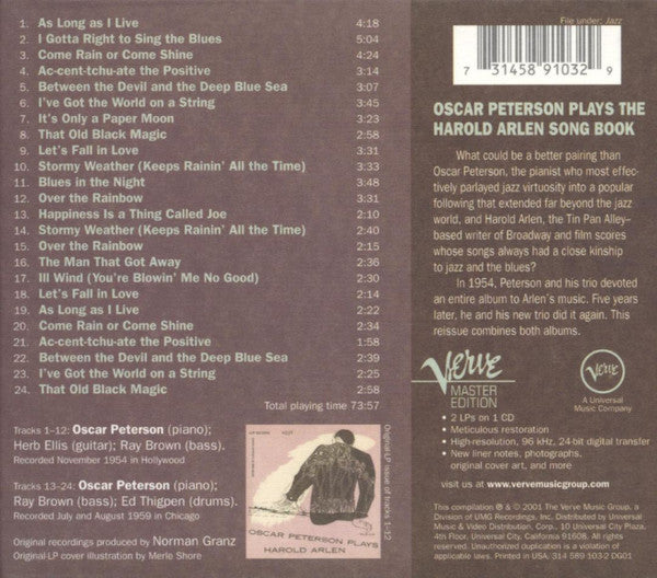 Oscar Peterson : Plays The Harold Arlen Song Book (CD, Comp, RM, Dig)