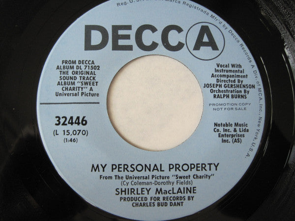 Shirley MacLaine : My Personal Property / Where Am I Going? (7", Single, Promo)