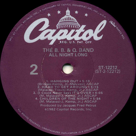 The B.B. & Q. Band* : All Night Long (LP, Album, Jac)