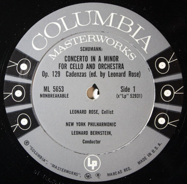 Leonard Rose, Schumann*, Leonard Bernstein, New York Philharmonic, Bloch*, Eugene Ormandy, The Philadelphia Orchestra : Cello Concerto / Schelomo - (Rhapsody For Cello And Orchestra) (LP, Mono)