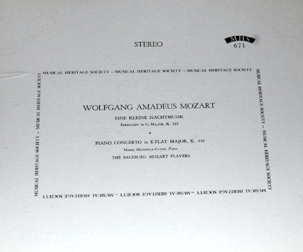 Wolfgang Amadeus Mozart : Eine Kleine Nachtmusik, Piano Concerto K.449 (LP)