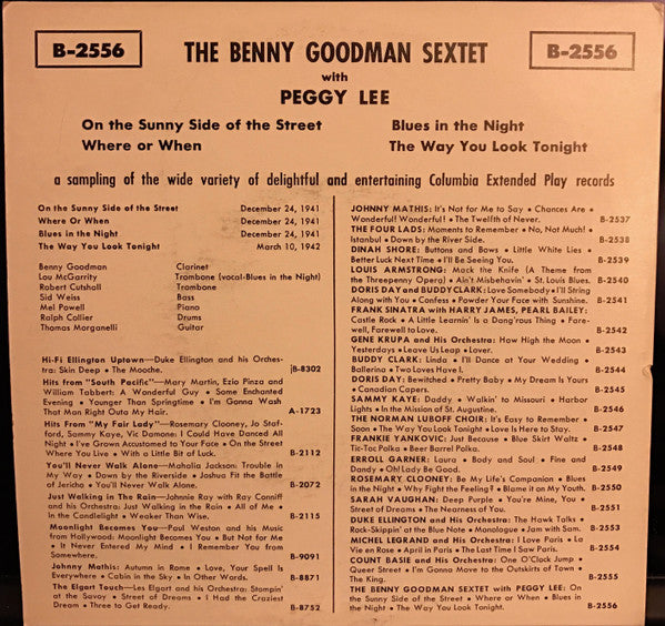The Benny Goodman Sextet* With Peggy Lee : The Benny Goodman Sextet With Peggy Lee (7", EP, Comp)