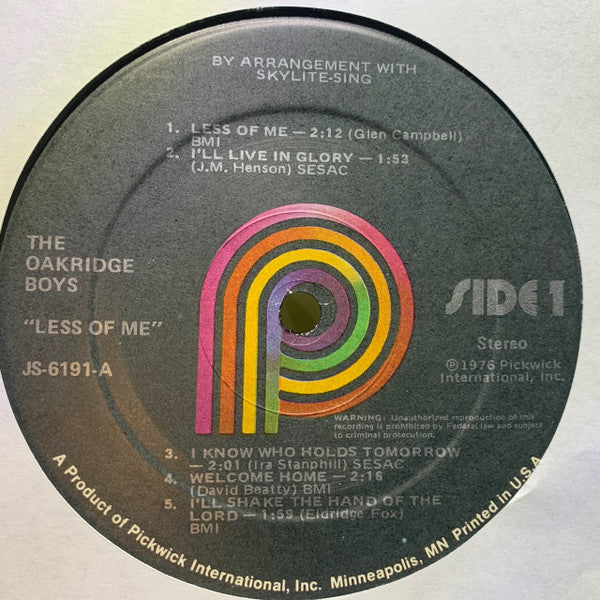 The Oak Ridge Boys : Less Of Me (LP, Album)