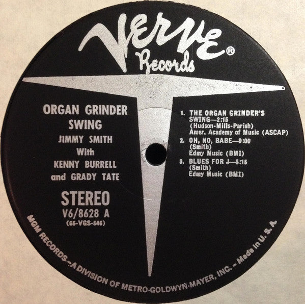 The Incredible Jimmy Smith* Featuring Kenny Burrell And Grady Tate : Organ Grinder Swing (LP, Album, MGM)