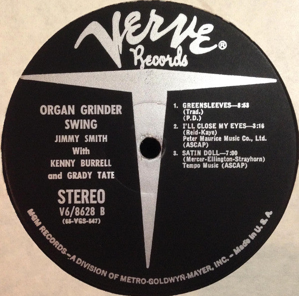 The Incredible Jimmy Smith* Featuring Kenny Burrell And Grady Tate : Organ Grinder Swing (LP, Album, MGM)
