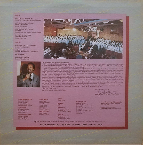 Rev. Clay Evans And The Fellowship Missionary Baptist Church Choir : What He's Done For Me (LP, Album)