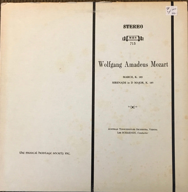 Austrian Tonkuenstler Orchestra, Vienna*, Lee Schaenen : Wolfgang Amadeus Mozart: March, K. 189; Serenade In D Major, K. 185 (LP, Album)