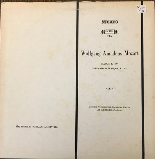 Austrian Tonkuenstler Orchestra, Vienna*, Lee Schaenen : Wolfgang Amadeus Mozart: March, K. 189; Serenade In D Major, K. 185 (LP, Album)