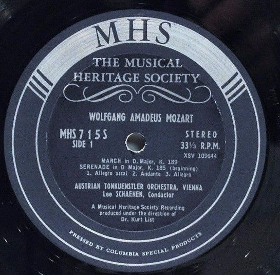 Austrian Tonkuenstler Orchestra, Vienna*, Lee Schaenen : Wolfgang Amadeus Mozart: March, K. 189; Serenade In D Major, K. 185 (LP, Album)