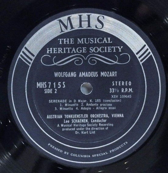 Austrian Tonkuenstler Orchestra, Vienna*, Lee Schaenen : Wolfgang Amadeus Mozart: March, K. 189; Serenade In D Major, K. 185 (LP, Album)