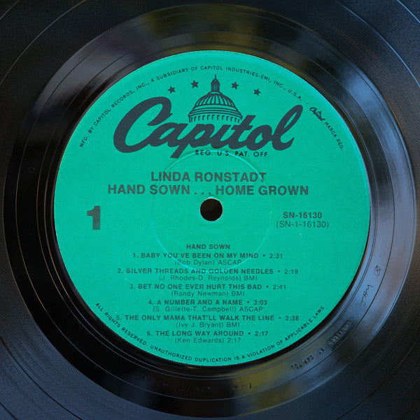 Linda Ronstadt : Hand Sown... Home Grown (LP, Album, RE, Gre)