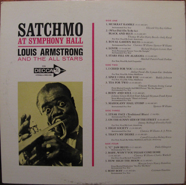 Louis Armstrong And The All Stars* : Satchmo At Symphony Hall (2xLP, Album, Gat)