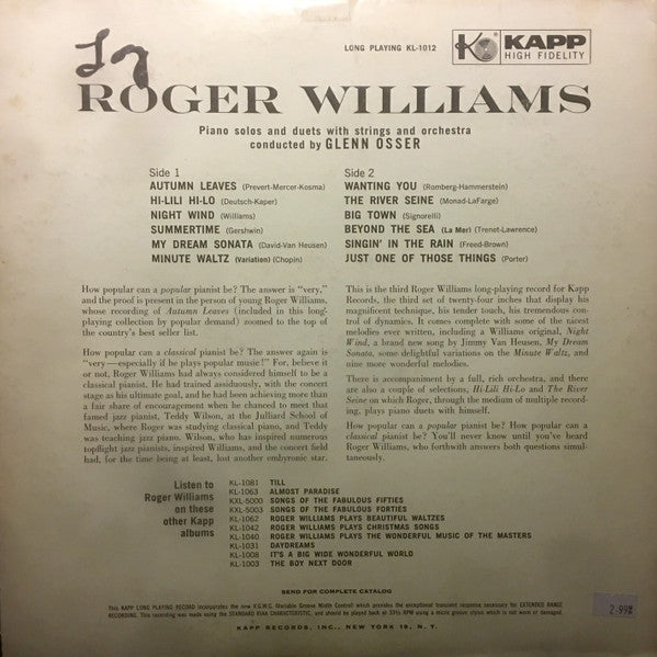 Roger Williams (2) : Autumn Leaves (LP, Album, Mono, ARC)