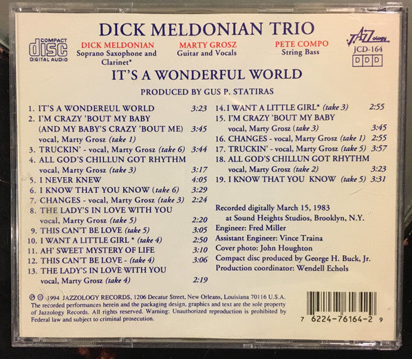 Dick Meldonian Trio : It's A Wonderful World (CD)