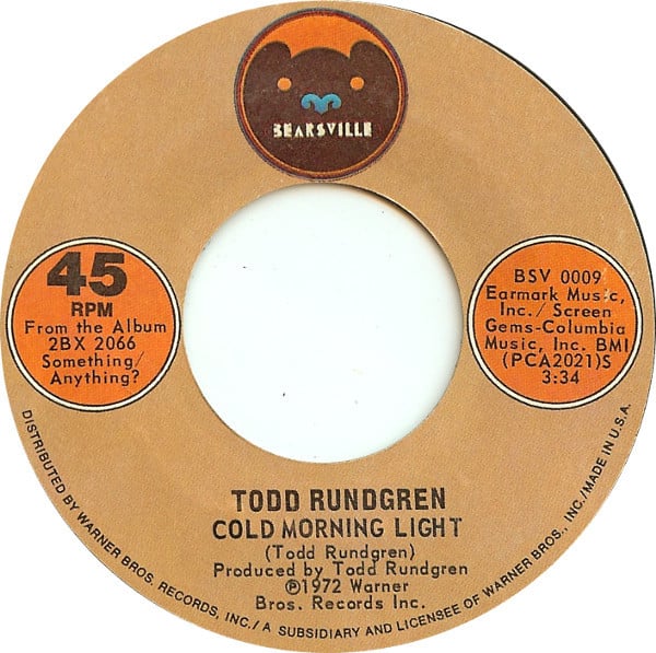 Todd Rundgren : Hello It's Me / Cold Morning Light (7", Single, Styrene, Ter)