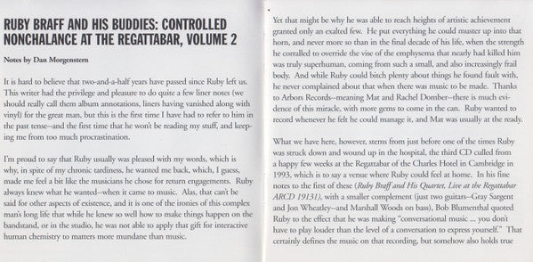 Ruby Braff : Controlled Nonchalance At The Regattabar, Volume 2 (CD, Album)