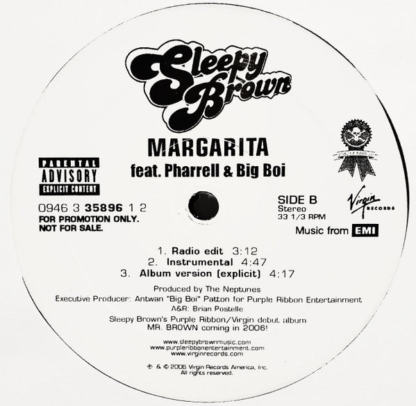 Sleepy Brown feat. Pharrell* & Big Boi : Margarita (12", Promo)