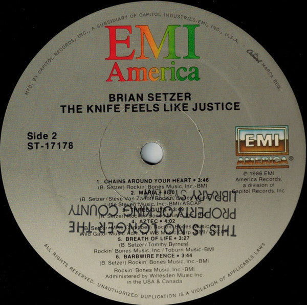 Brian Setzer : The Knife Feels Like Justice (LP, Album)