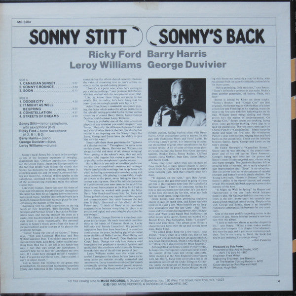 Sonny Stitt : Sonny's Back (LP, Album)