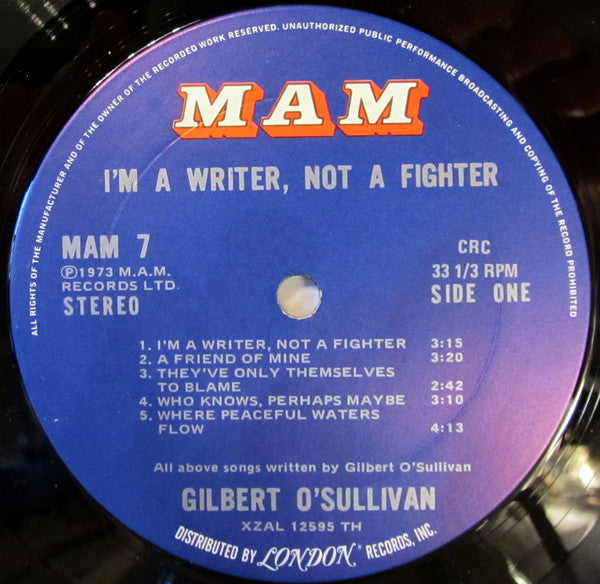 Gilbert O'Sullivan : I'm A Writer, Not A Fighter (LP, Album, Club, Ter)