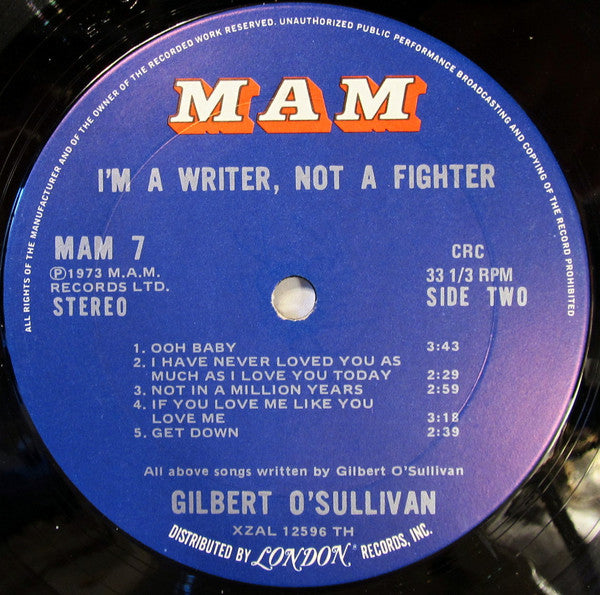 Gilbert O'Sullivan : I'm A Writer, Not A Fighter (LP, Album, Club, Ter)