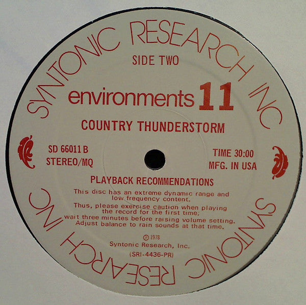 No Artist : Environments Disc 11 (Alpine Blizzard / Country Thunderstorm) (LP, Album, Quad)