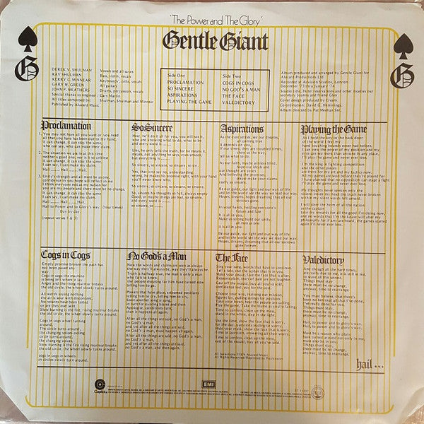 Gentle Giant : The Power And The Glory (LP, Album, LA )