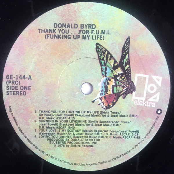 Donald Byrd : Thank You … For F.U.M.L. (Funking Up My Life) (LP, Album, PRC)