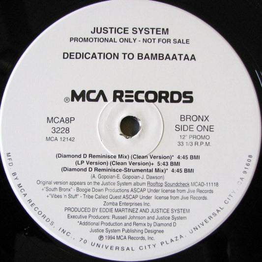 Justice System : Dedication To Bambaataa (12", Promo)