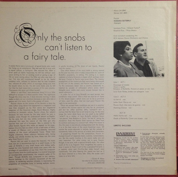 Leontyne Price, Richard Tucker (2), Rosalind Elias, Philip Maero, Erich Leinsdorf : Highlights From Madama Butterfly (LP, RE)